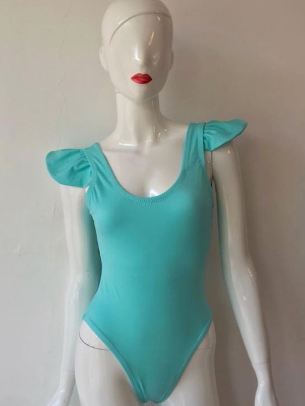 Women’s Aqua Ruffled Shoulder One-Piece Swimsuit NWT SMALL